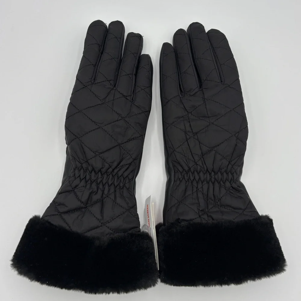 Joe Fresh Women’s Black Quilted Gloves with Faux Fur Trim size Small- Medium - Picture 12 of 12